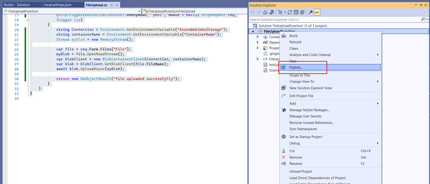 How to upload files into Azure Blog Storage using Azure functions in C#